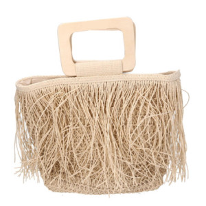 Zoom Borsa beige con frange cm 33x13h24