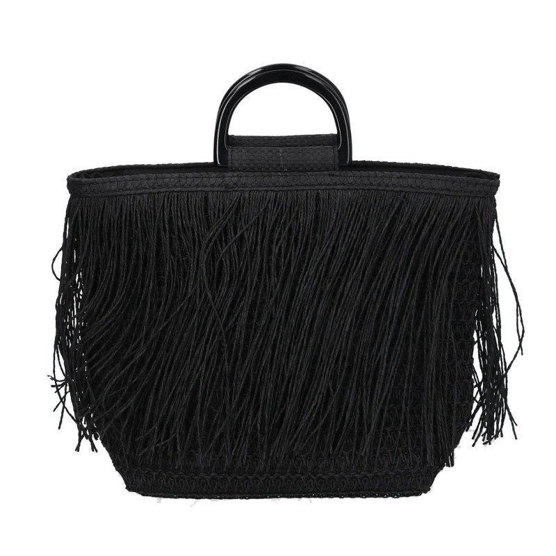 Borsa nera con frange 37x13x24 cm elegante e capiente