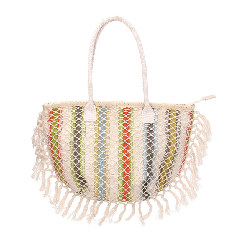 Borsa tessuto righe arancioni con nappe 40x13x32 cm trendy