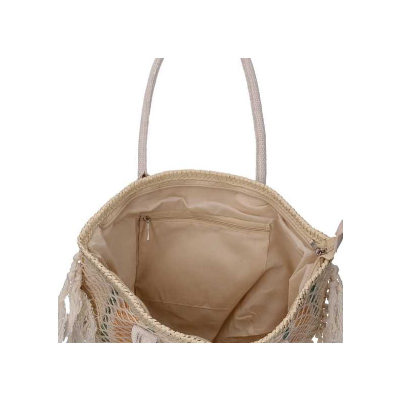 Borsa tessuto righe arancioni con nappe 40x13x32 cm trendy