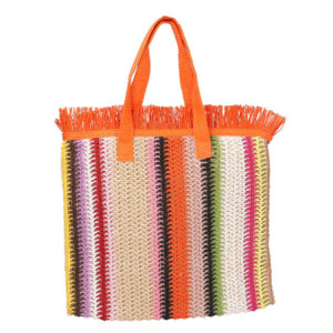 Borsa multicolor con frange arancioni 38x9h32-50 cm originale
