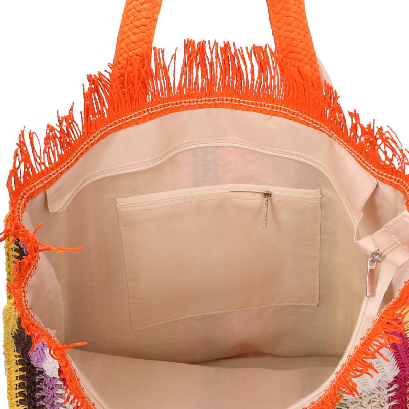 Borsa multicolor con frange arancioni 38x9h32-50 cm originale