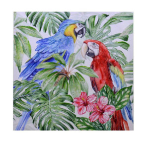 Quadro dipinto pappagalli 50x50x2,5 cm colorato moderno
