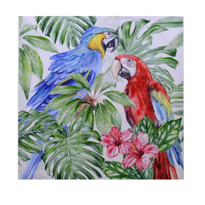 Quadro dipinto pappagalli 50x50x2,5 cm colorato moderno