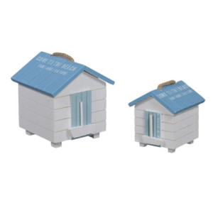 Scatola legno mare 1/2 bianco azzurro cabina 16,5x16x18 cm
