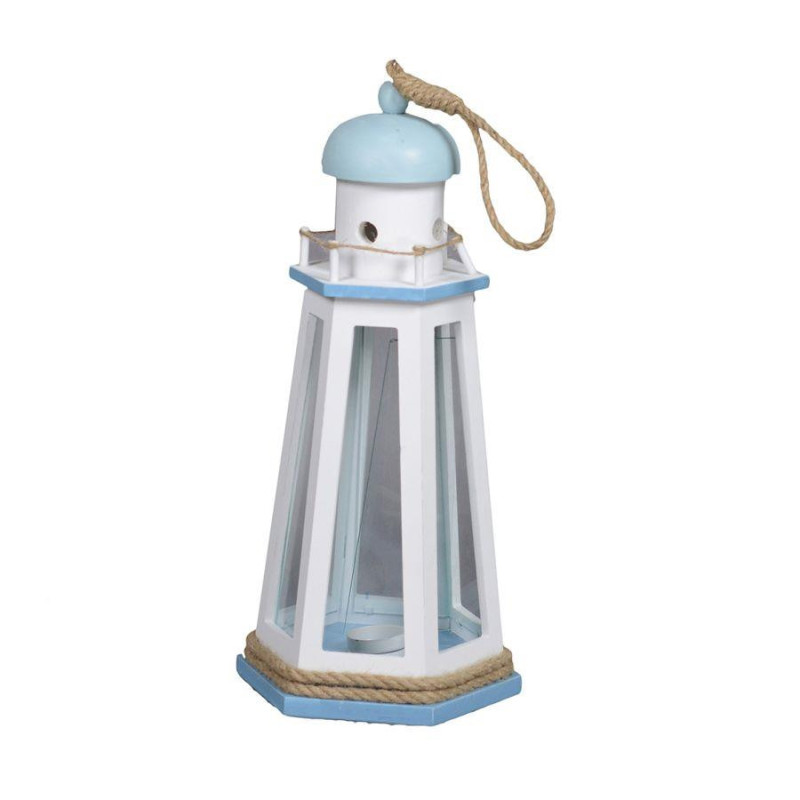 Lanterna mare legno bianco azzurro faro 21,5x21,5x41,5 cm