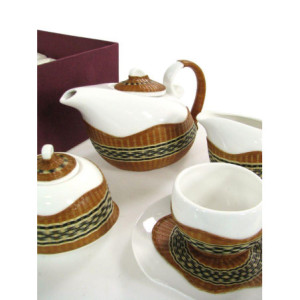 Zoom Tazza the con teiera e lattiera 9 pezzidecoro bambù noce