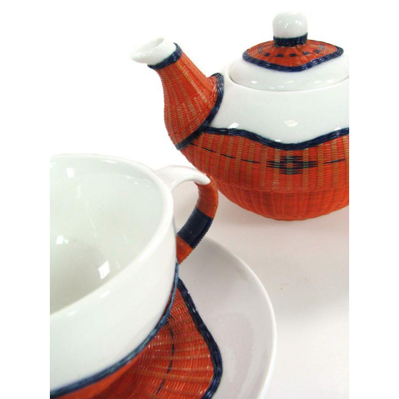 Teiera con tazza decoro bambù arancione elegante e pratica