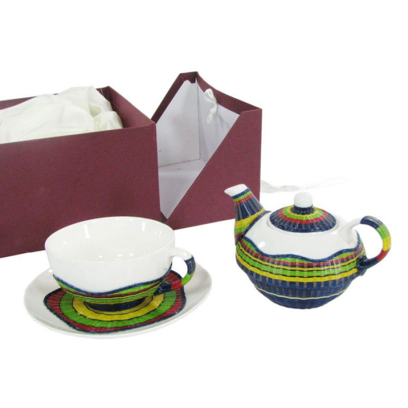 Teiera con tazza decoro bambù multicolore elegante e pratica