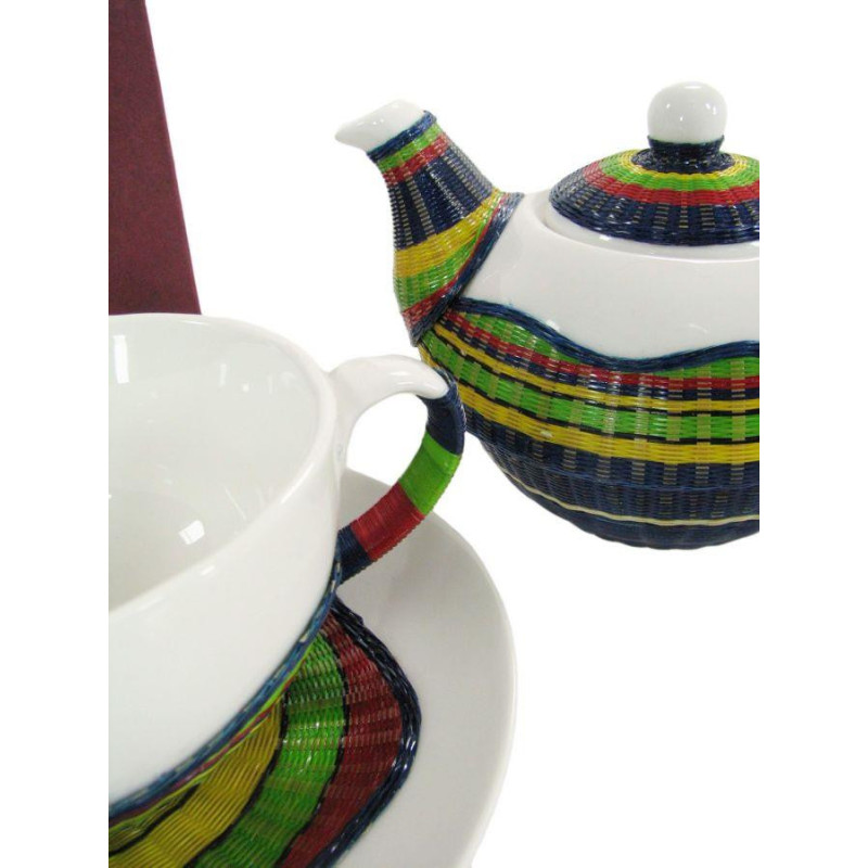 Teiera con tazza decoro bambù multicolore elegante e pratica