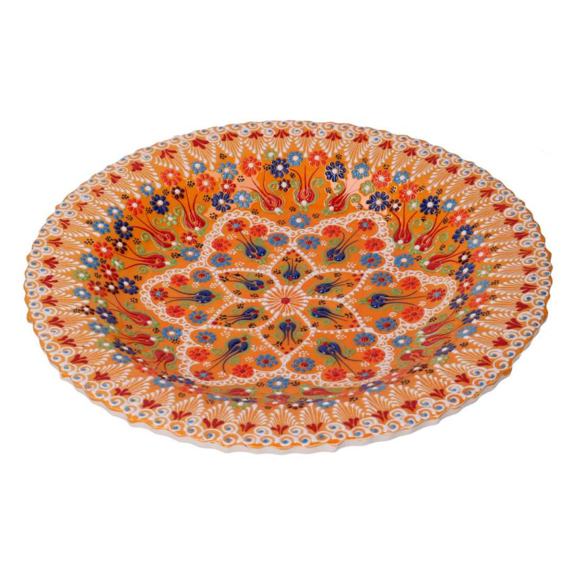 Centrotavola ceramica arancione tondo Ø40x8 cm decorazione casa
