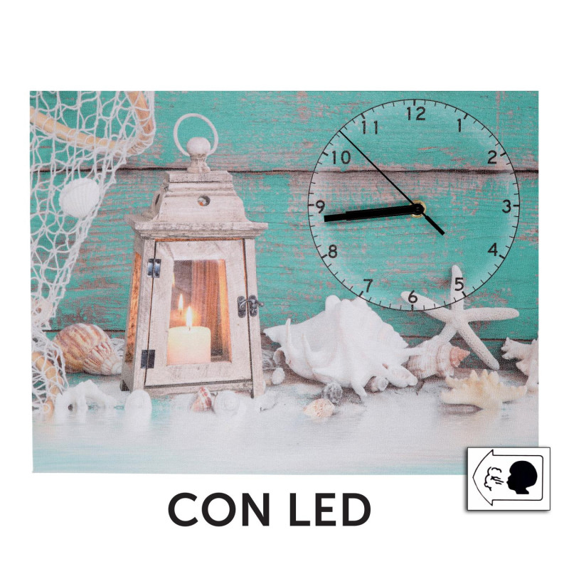 Orologio quadro LED Mare legno verde acqua 40x30x2,2 cm decorativo