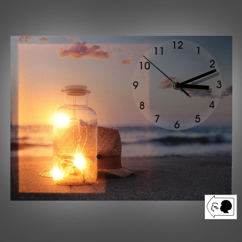 Orologio quadro LED Mare con barattolo 40x30x2,2 cm decorativo