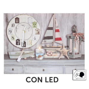 Orologio quadro LED Mare legno 40x30x2,2 cm decorativo parete