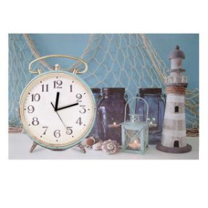 Orologio quadro LED Mare legno con faro 60x40x2,2 cm decorativo