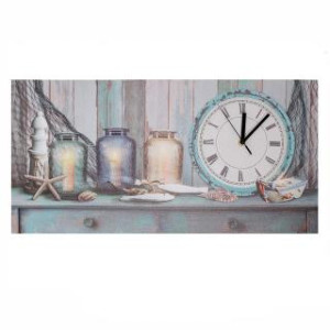 Orologio quadro LED Mare legno con candele 60x30x2,2 cm decorativo