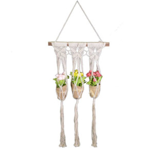 Portavaso pensile tessuto 3p bianco con barra 55x70-90 cm giardino