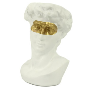 Portavaso resina busto bianco oro 17x15x24 cm design moderno