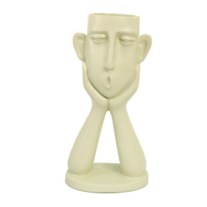 Portavaso resina viso bianco 14x8x25,5 cm design moderno