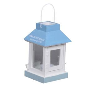 Lanterna mare legno bianco azzurro quadro 13,5x13,5x22 cm