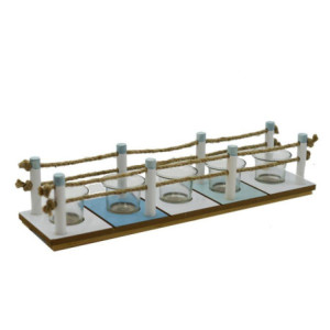 Portacandele mare legno rettangolare 5 posti 45x11x10 cm