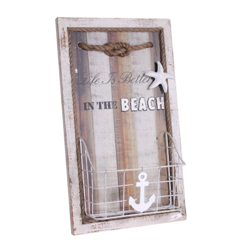 Portalettere mare legno Beach ancora 33x12x56 cm decorativo