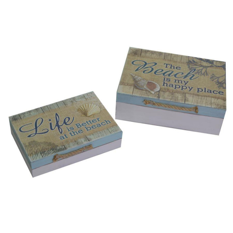 Scatola Mare legno con conchiglia 24x18x8 cm decorativa