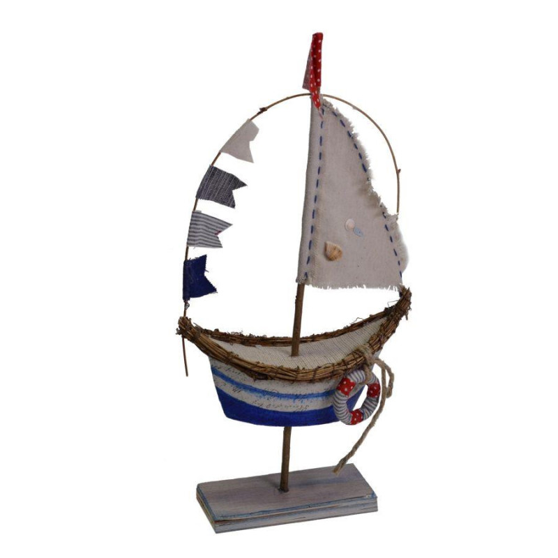Barca legno e tessuto 22x22x45 cm decorazione marina elegante