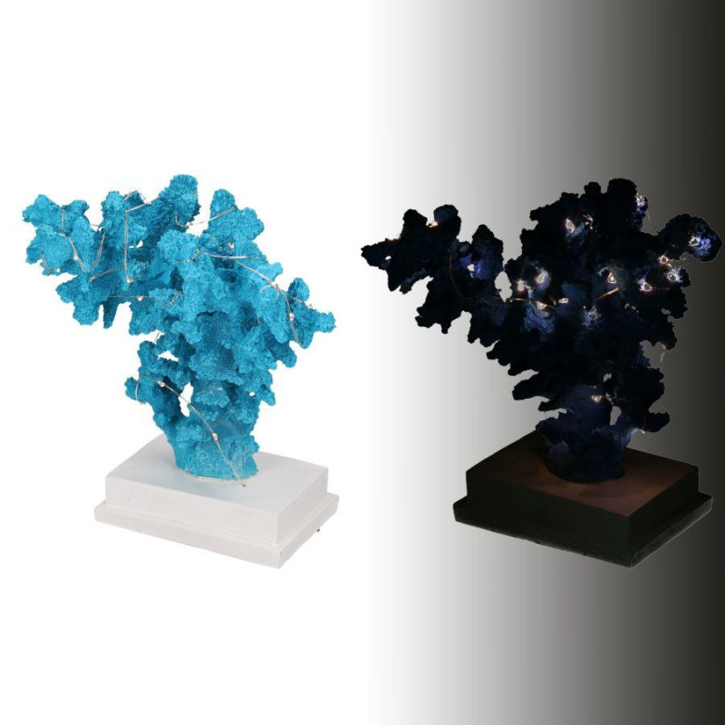 Corallo resina azzurro con LED 20x17x24,5 cm decorazione luminosa