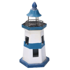 Faro metallo mare blu bianco 14x14x28 cm decorazione marina