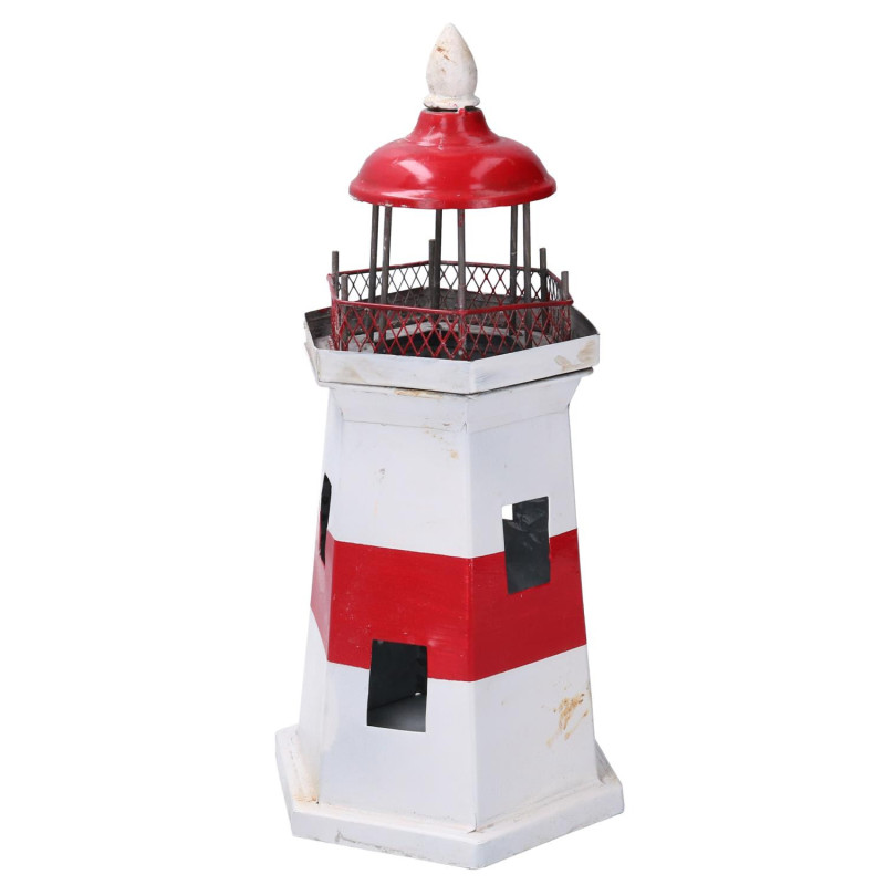 Faro metallo mare rosso bianco 17x17x36 cm decorazione marina