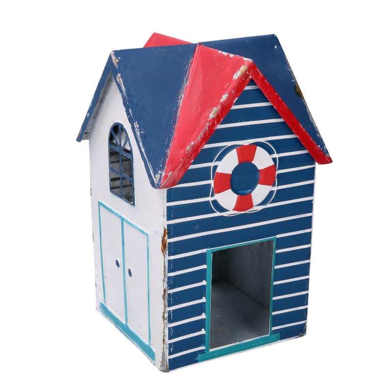 Lanterna metallo mare casetta bianco blu 19x19x29 cm design