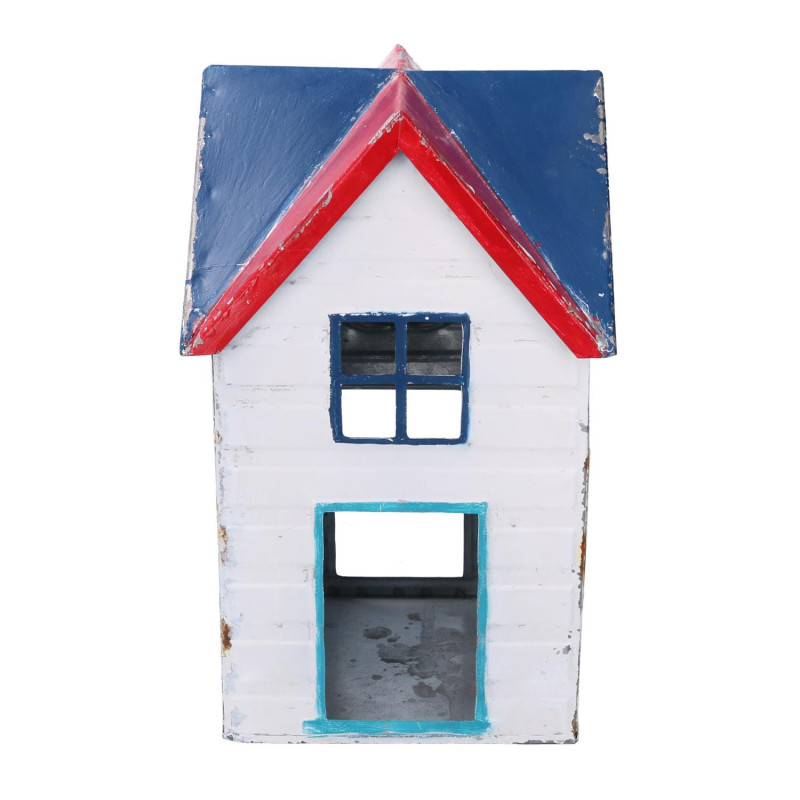 Lanterna metallo mare casetta bianco blu 19x19x29 cm design