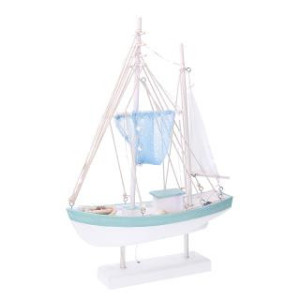 Barca legno mare con led bianco 35,5x11,5x54,5 cm decorazione