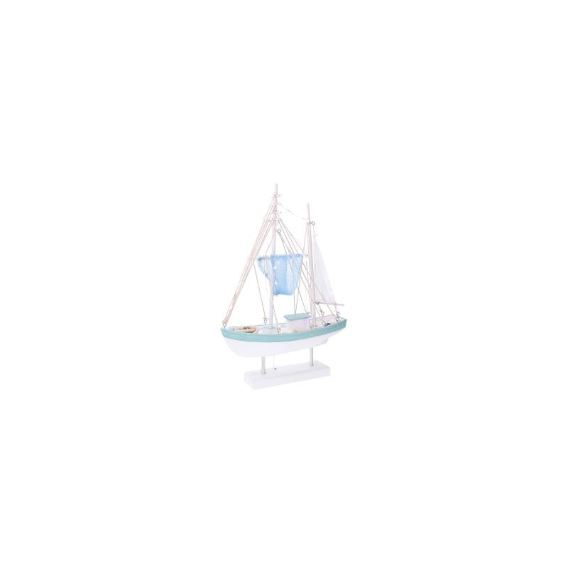 Barca legno mare con led bianco 35,5x11,5x54,5 cm decorazione