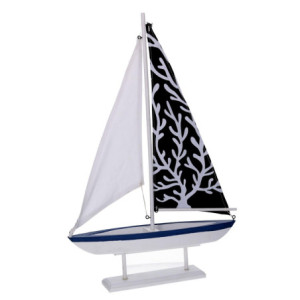 Barca legno corallo naturale e blu 32x6,5x47,5 cm decorazione