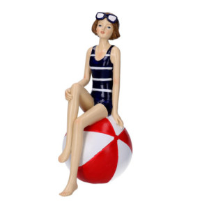 Statua resina donna con pallone blu 11,5x8x19 cm decorativa