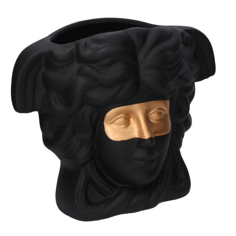 Portavaso ceramica busto nero 27x13,5x23 cm design moderno