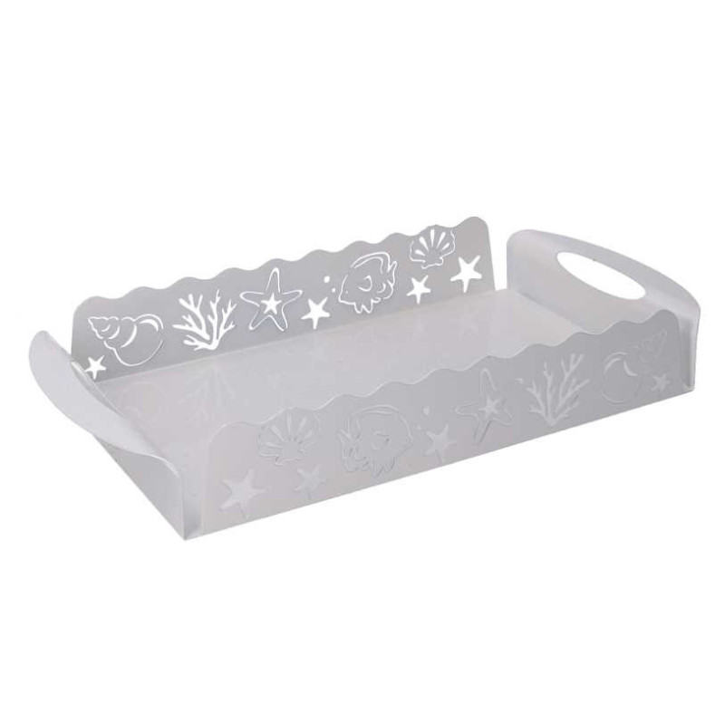 Vassoio metallo mare bianco rettangolare 41x20x6 cm elegante