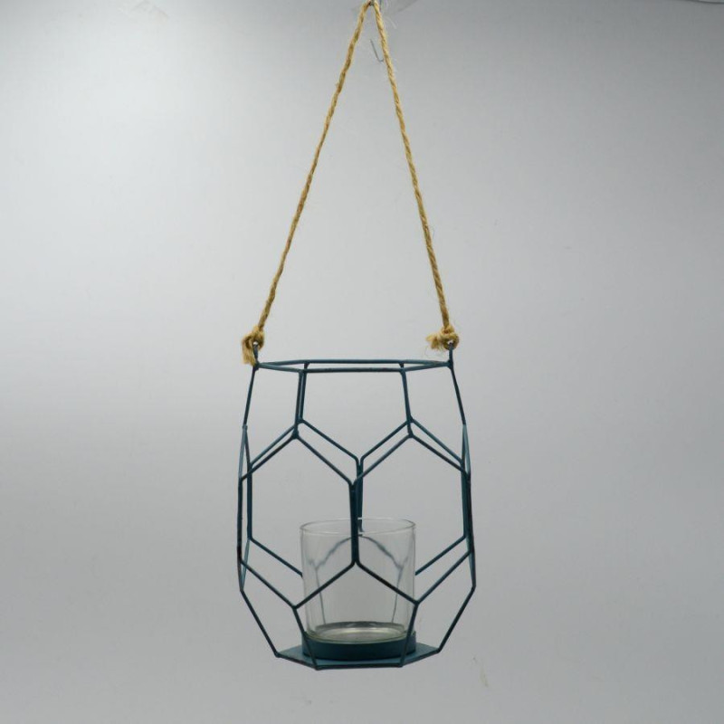 Lanterna metallo blu 16,5x16,5x18,5 cm design elegante
