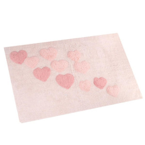 Zoom Tappetino bagno 100% cotone cuori rosa antiscivolo cm 50x80x2