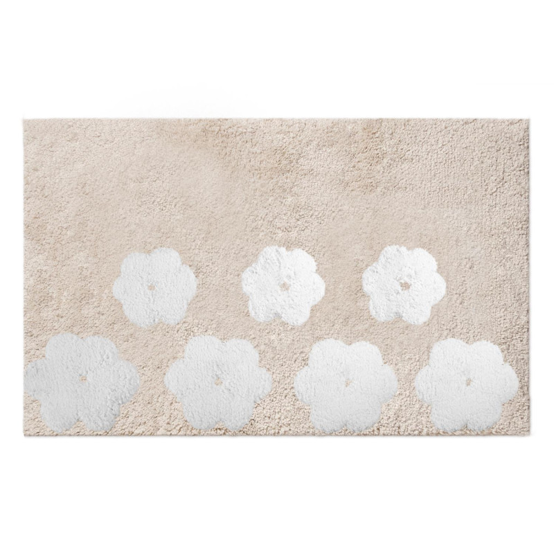 Tappetino bagno 100% cotone Fiori beige antiscivolo 50x80