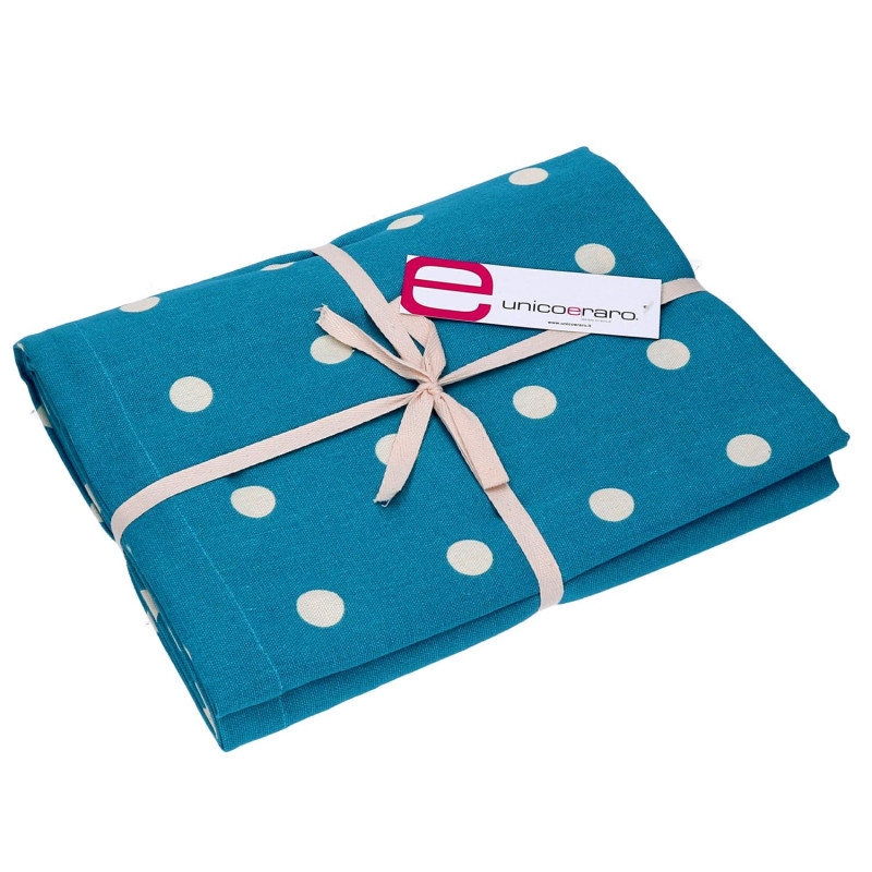 Tovaglia pop pois blu petrolio rettangolare cm 140x240