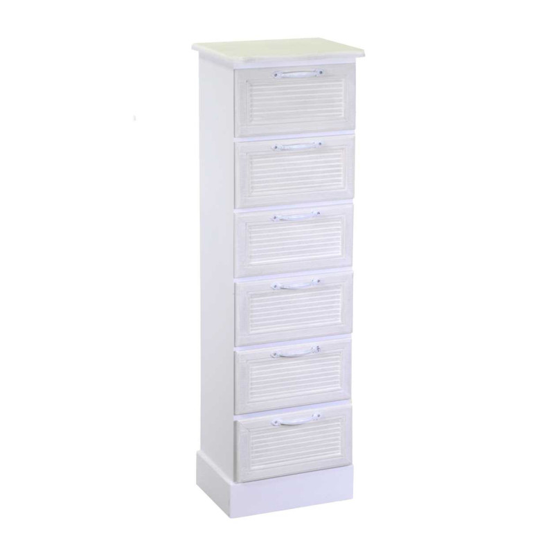 Mobiletto legno Liverpool 6 cassetti bianco 29x23x95 cm casa