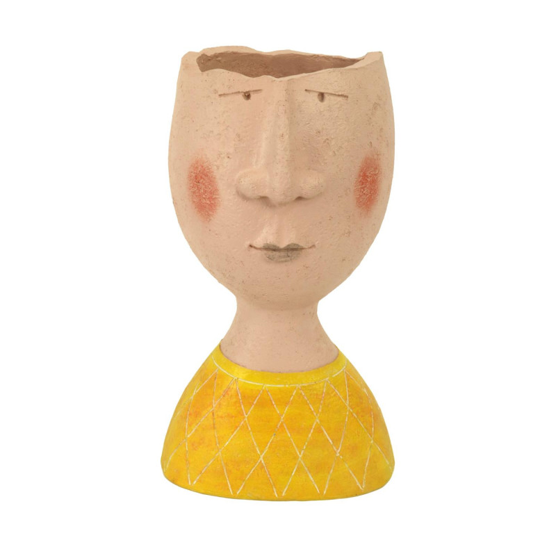 Portavaso resina viso giallo crema 18x12x32 cm design moderno