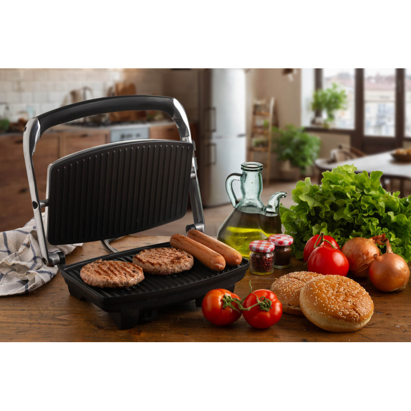 Piastra elettrica antiaderente per toast e sandwich 1000W argento