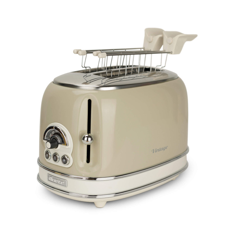 Tostapane vintage 2 fette 6 livelli acciaio inox beige pinze