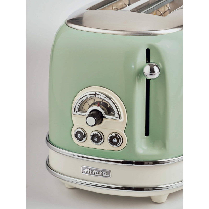 Tostapane vintage 2 fette 6 livelli 810W verde pinze acciaio inox
