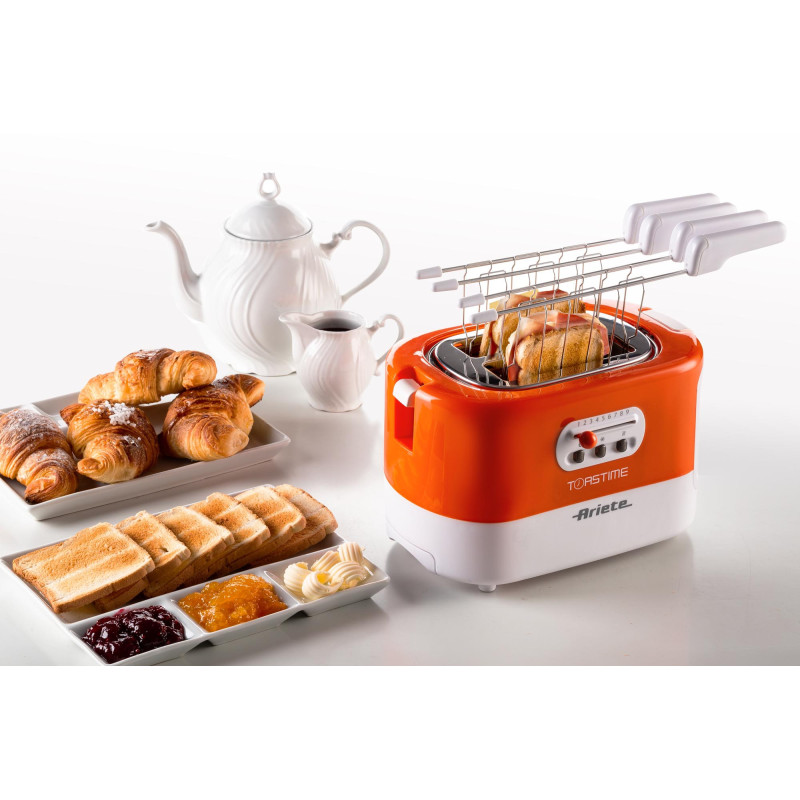 Tostapane 2 fette 9 livelli doratura 700W bianco arancio pinze