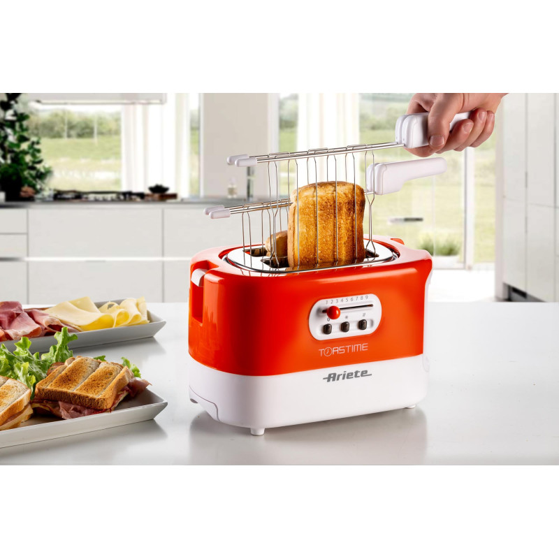 Tostapane 2 fette 9 livelli doratura 700W bianco arancio pinze